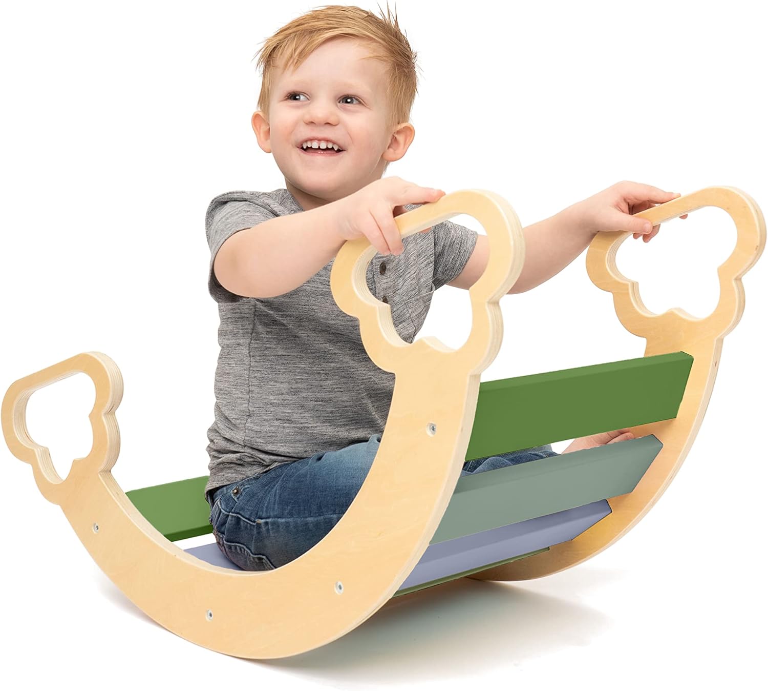 JumpOff Jo – Wooden Arch Climber – Fun Rocking Arch & Climbing Toy for Kids, Montessori Open Play, Indoor Playground Activity – Toddler Climbing Toys – Camo Green Colors