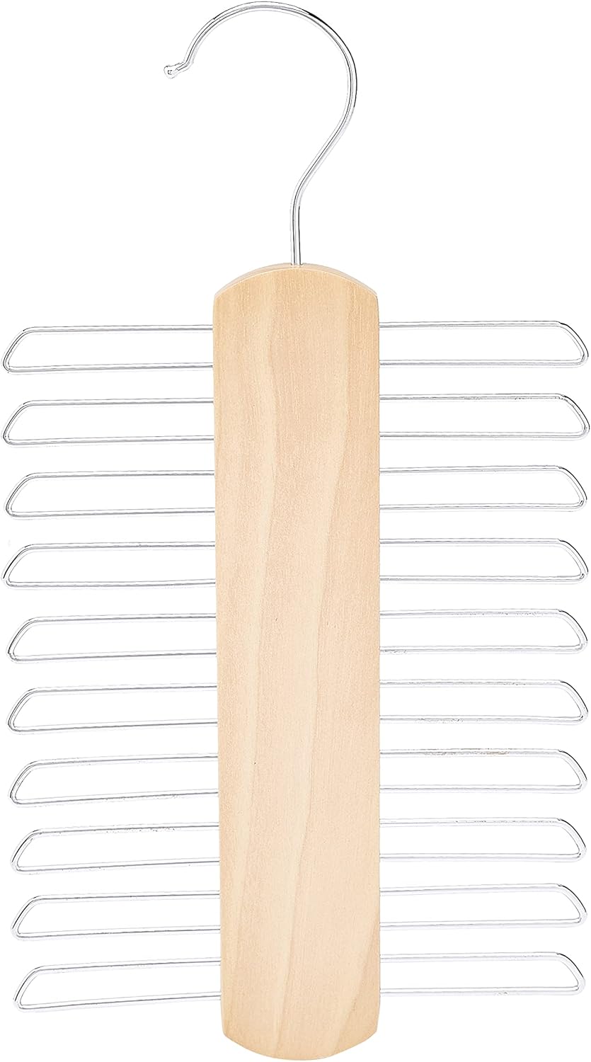 Amazon Basics 20 Bar Wooden Tie Hanger & Belt Rack – Natural, 2-Pack