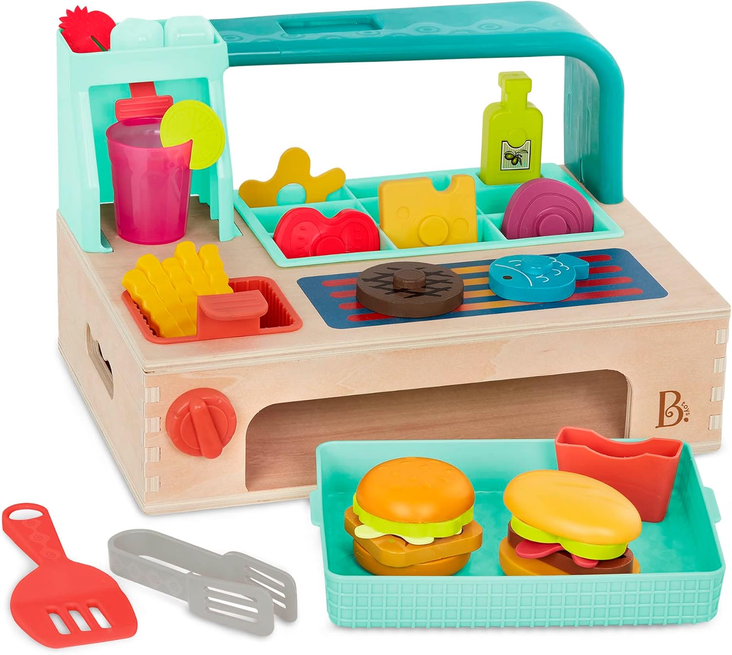 B. toys – Mini Chef – Build – a – Burger Playset – Pretend Play Wooden Burger Play Set – Play Food & Role – Play Accessories – Cooking Toys for Kids – 3+ Years