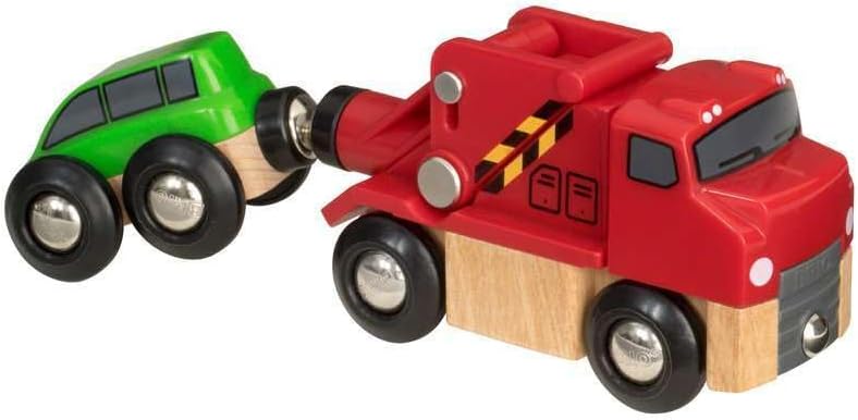 BRIO World 33528 – Reliable Tow Truck – Wooden Toy Train Accessory for Kids Aged 3+ | Magnetic Coupling | Compatible with Other Railway Toys | FSC-Certified Beech Wood