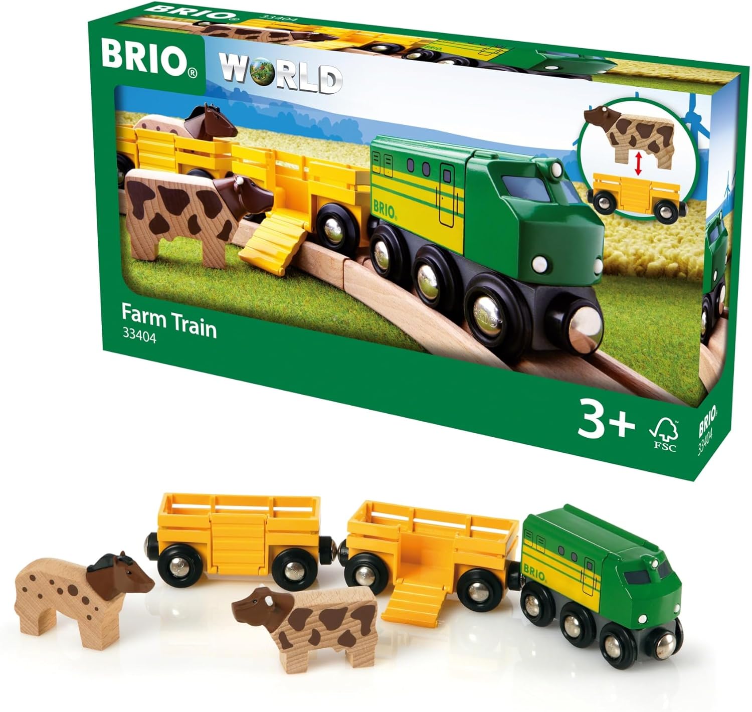BRIO World Farm Train Set – 5-Piece FSC-Certified Accessories – Works with All Railway Sets – Includes Engine, Horse, Cow & Livestock Cars – Fun Play for Kids Ages 3 & Up