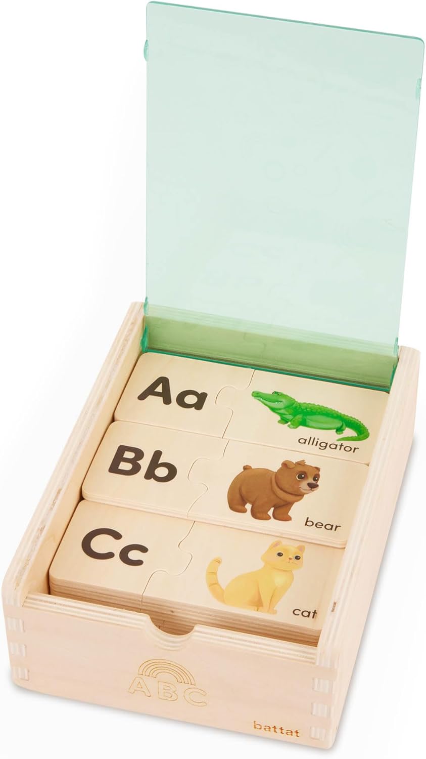 Battat – One – Match Puzzle – Alphabets Wooden Puzzle for Toddlers – Wooden Toys – Educational Toys – 3+ Years– Self Correcting Puzzles with Storage Box ABC