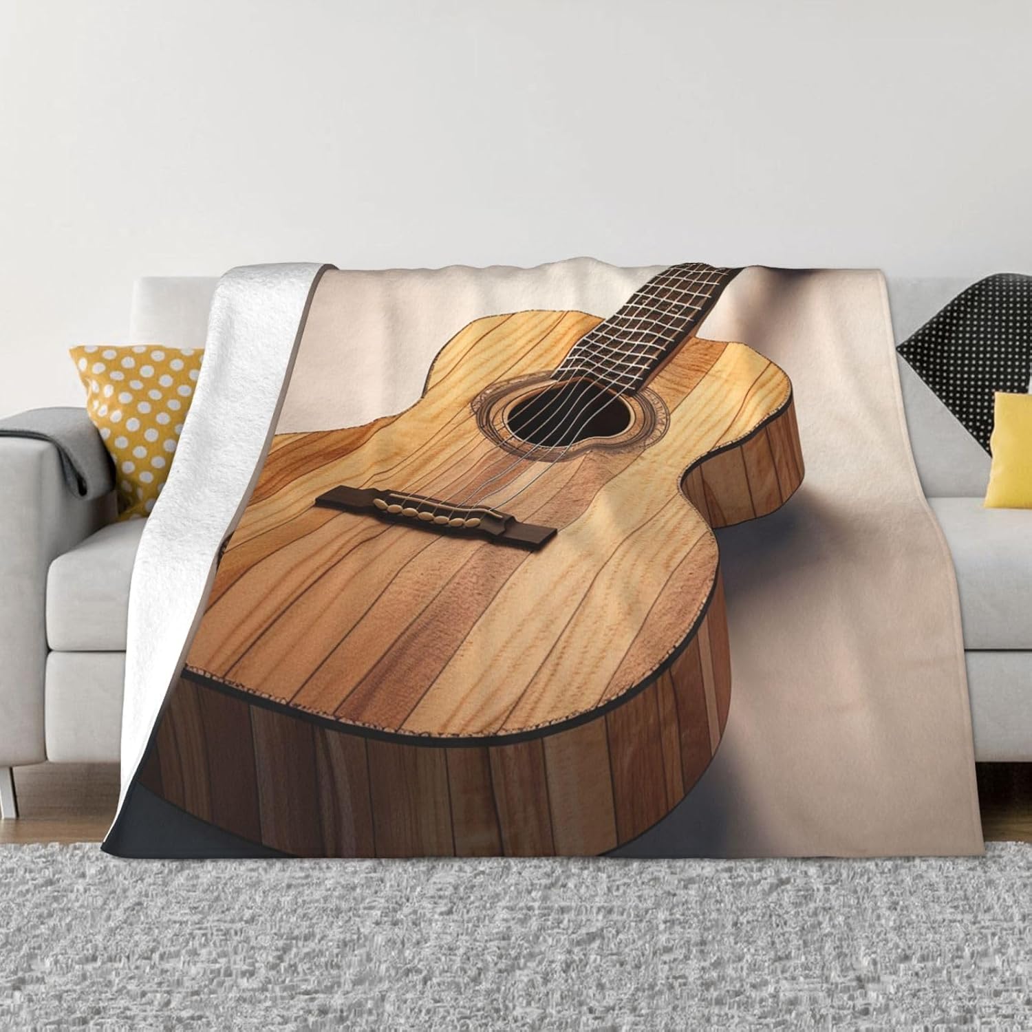 Guitar Wooden Blankets for Couch Soft Fleece Throw Blanket Luxury Flannel Lap Blanket Gifts Lightweight Air Conditioning Blankets Fuzzy Cozy Throws for All Seasons