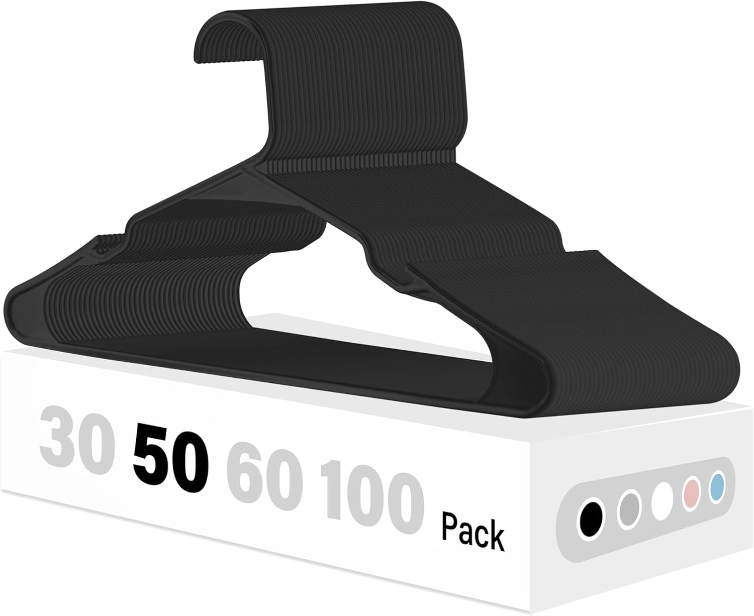 HealSmart Plastic Hangers 50 Pack, Space-Saving Clothes Hangers, Durable and Lightweight Hangers for Coats, Dresses, Shirts, Pants, Black