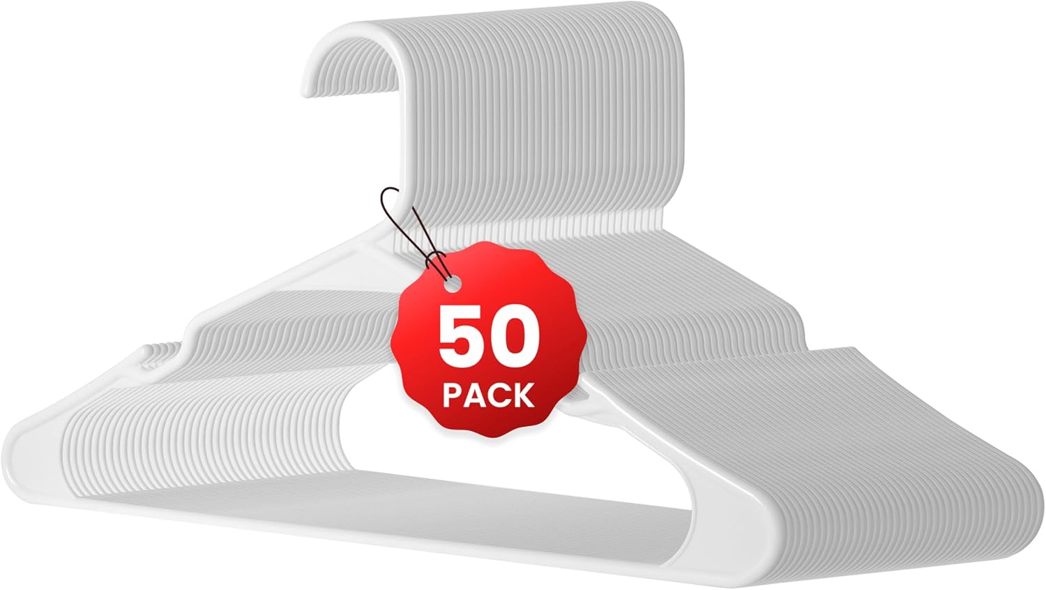 HealSmart Plastic Hangers 50 Pack, Space Saving Clothes Hangers, Ultra-Thin Closet Hanger for Coats, Sweater, Suit, Shirts, Pants & Dress Clothing with Non-Slip Shoulder Notches, White