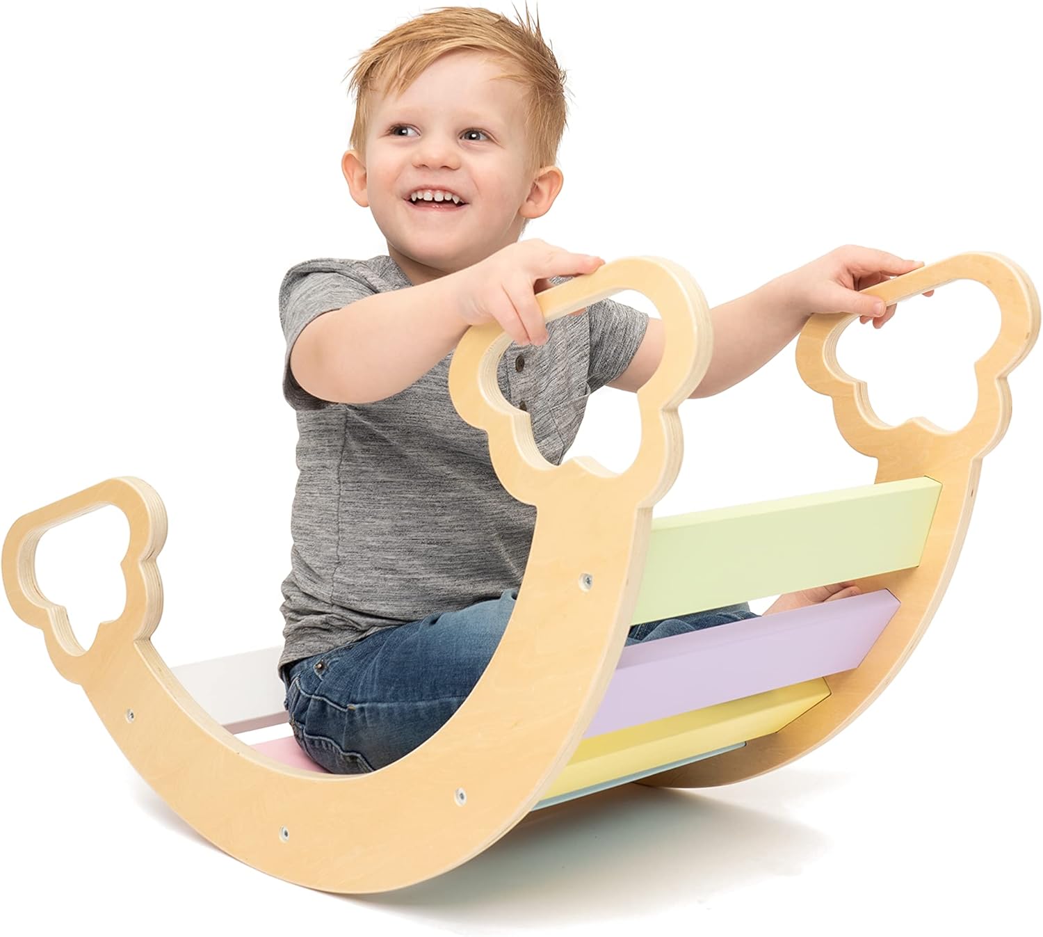 JumpOff Jo – Wooden Arch Climber – Fun Rocking Arch & Climbing Toy for Kids, Montessori Open Play, Indoor Playground Activity – Toddler Climbing Toys – Pastel Colors