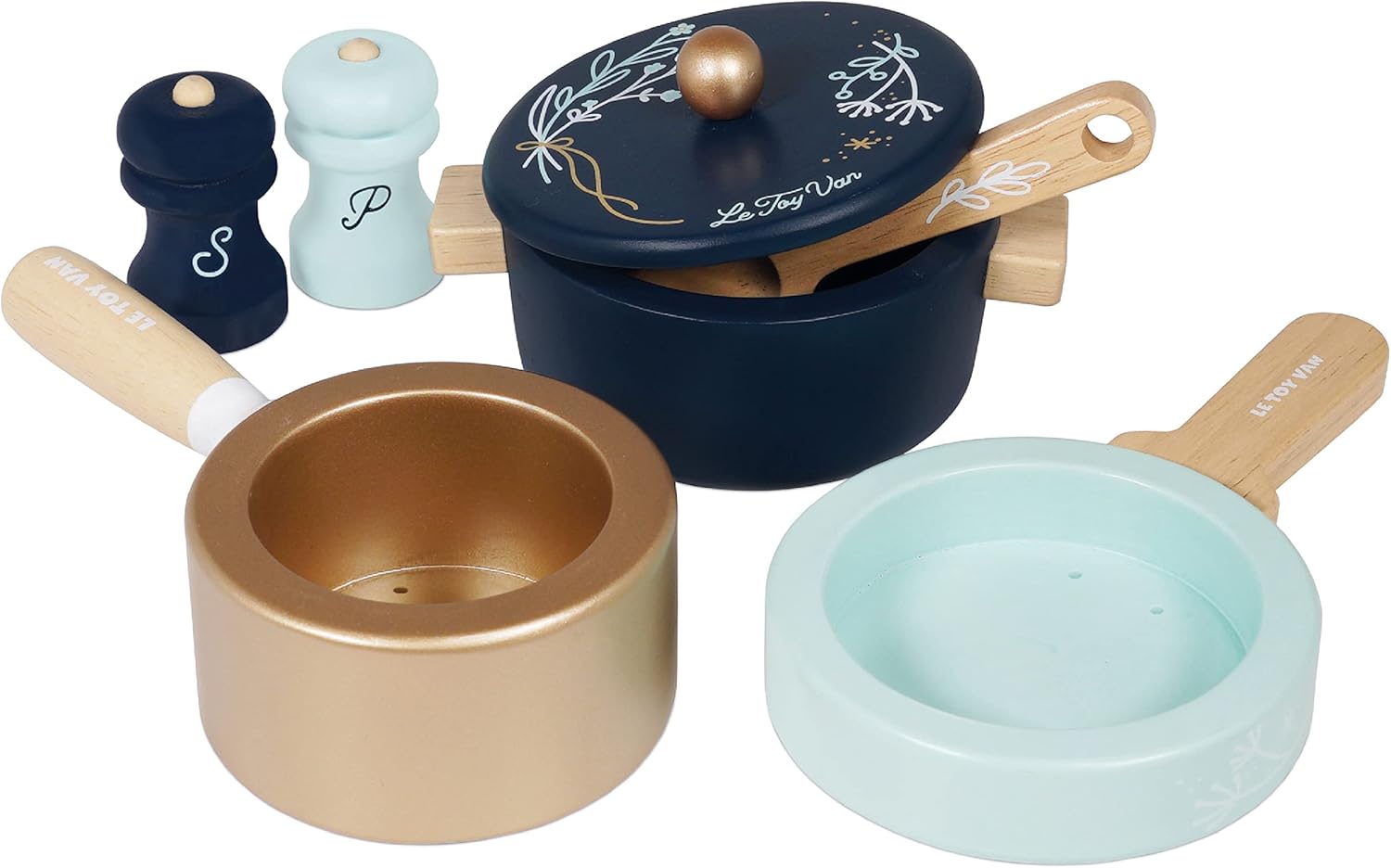 Le Toy Van – Educational Wooden Pretend Kitchen Honeybake Pots and Pans Cooking Set Play Toy | Kids Role Play Toy Kitchen Accessories (TV301)