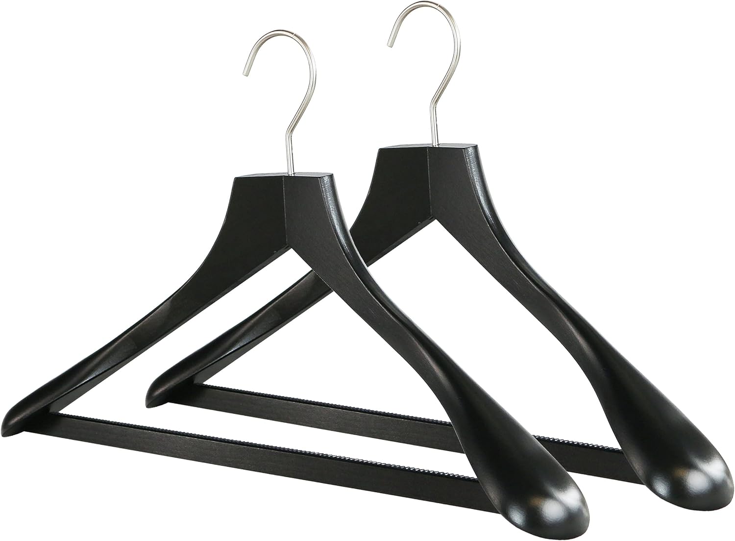 MAWA by Reston Lloyd, European Wooden Hanger, Beech Wood Body Form Hanger with Wide Supportive Shoulders, Rotating Chrome Hook, Black Finish, for Shirts, Blazers, Pants, Dress Clothes, Set of 2