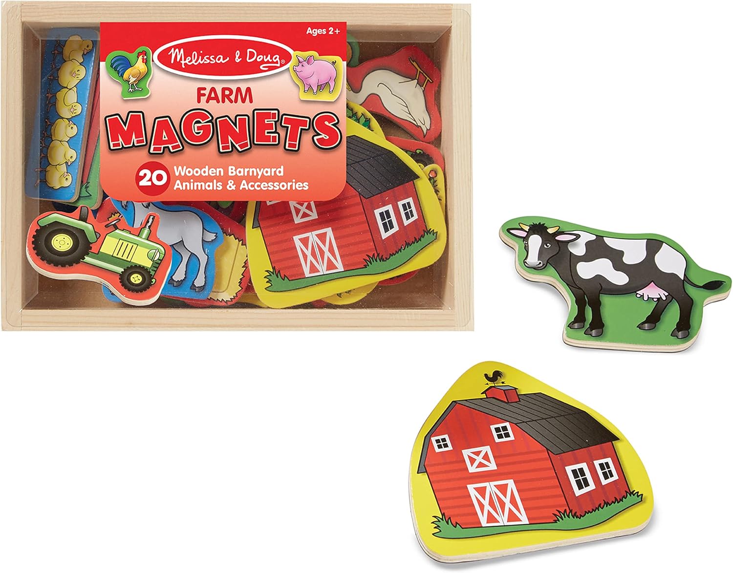 Melissa & Doug 20 Wooden Farm Magnets in a Box Cute Barnyard Animal Fridge Magnets, For Toddlers Ages 2+