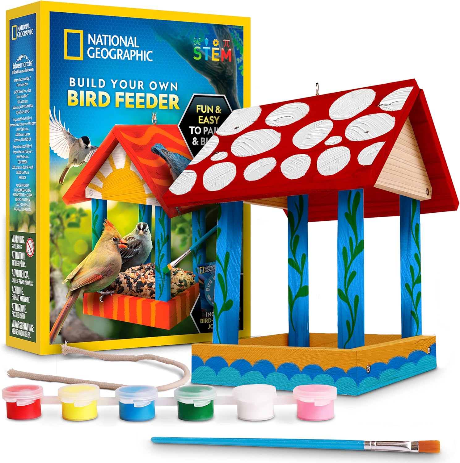 National Geographic Build Your Own Bird Feeder Kit – DIY Wooden Feeder Craft with Paints, Brush, Bird-Watching Journal & Educational Poster for Kids, Easter Basket Stuffers