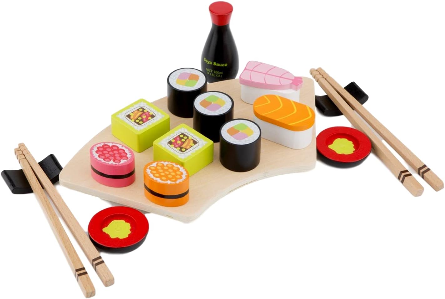 New Classic Toys Wooden Sushi Set – Pretend Play Toy for Kids Cooking Simulation Educational Toys and Color Perception Toy for Preschool Age Toddlers Boys Girls