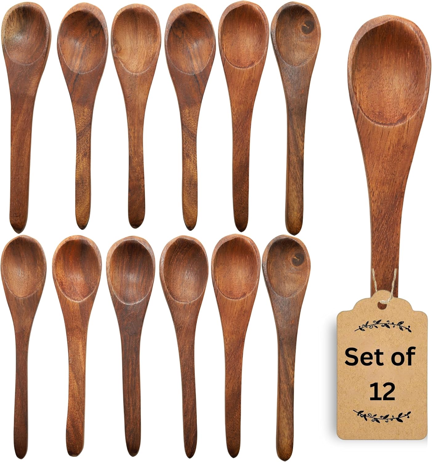 Premium Wooden Small Spoons – Set of 12, Natural Eco-Friendly Wooden Spoons for Cooking, Stirring, and Serving – Non-Toxic & Durable