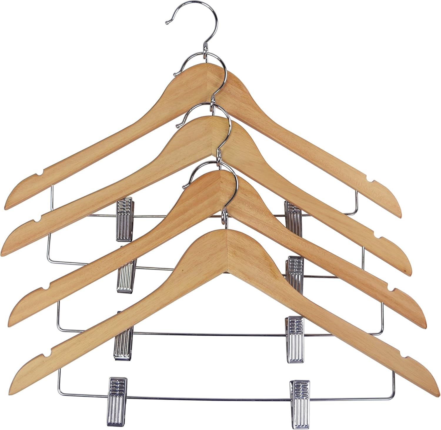 Proman Products Kascade Wooden Hanger with Notches and Chrome Clips in Natural, 50 pcs / box