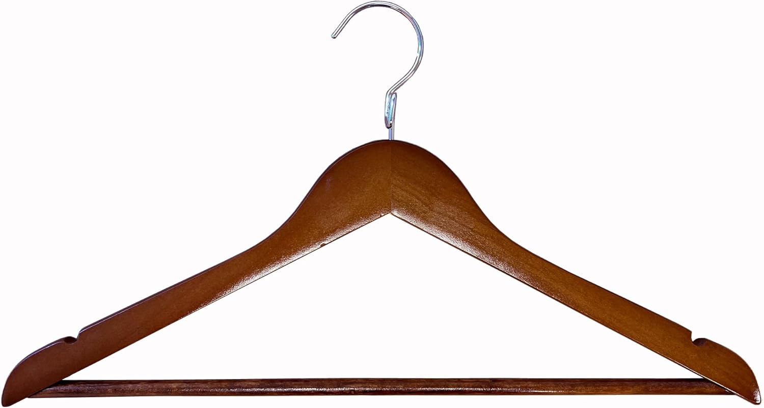 Proman Products Luxury Triad Kascade Wooden Hangers 50 Pack, Unique Triangle Ring Design, Space Saving Pants Clothes Hanger with Pants Bar and Shoulder Notches, Walnut