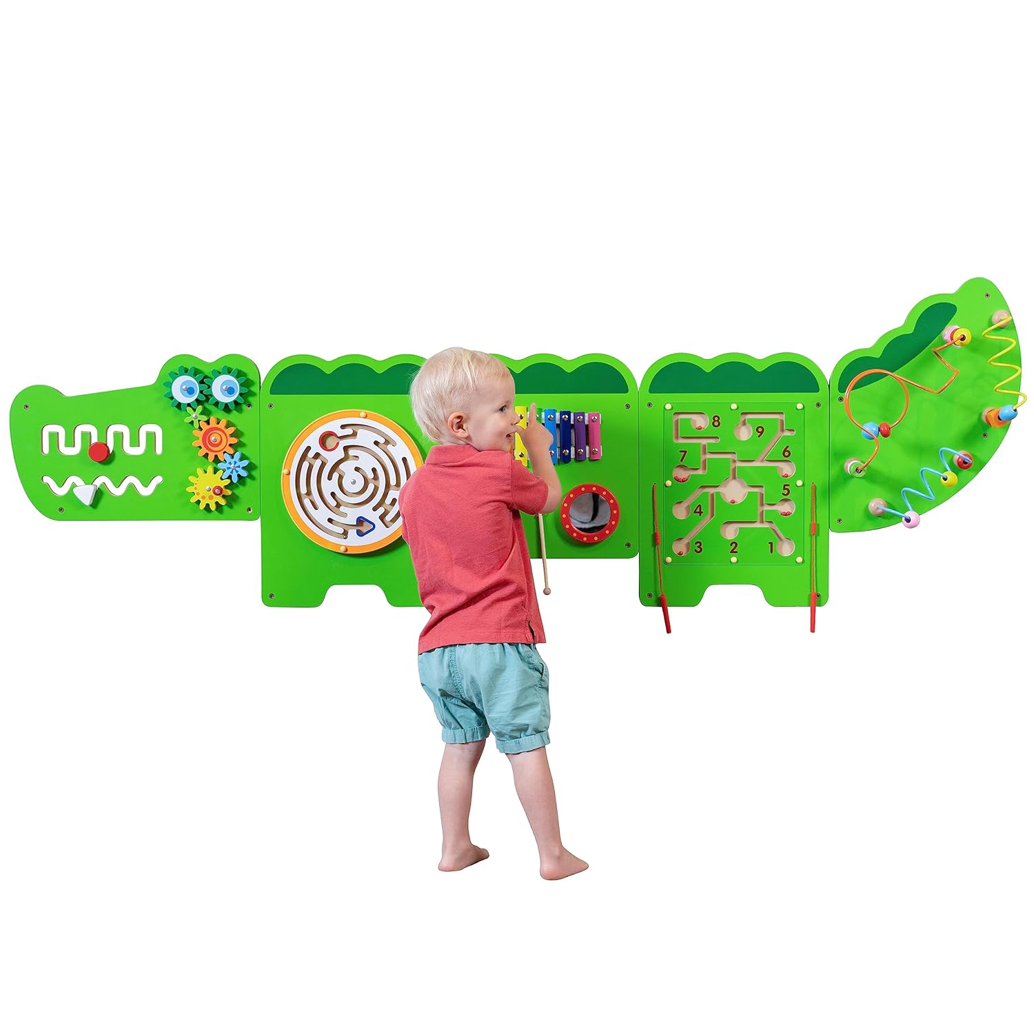 SPARK & WOW Crocodile Activity Wall Panels – Ages 18m+ – Montessori Sensory Toy – 8 Activities – Busy Board – Toddler Room Decor