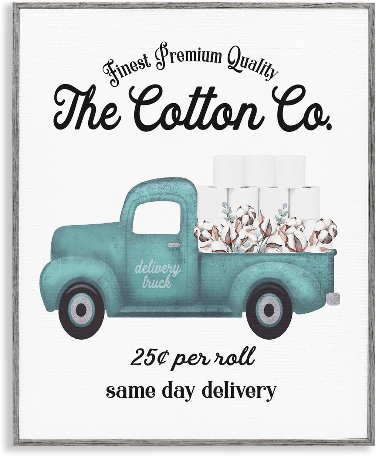 Stupell Industries Toilet Paper Cotton Co Delivery Truck Bathroom Word Design Framed Giclee Art Design by Lettered and Lined
