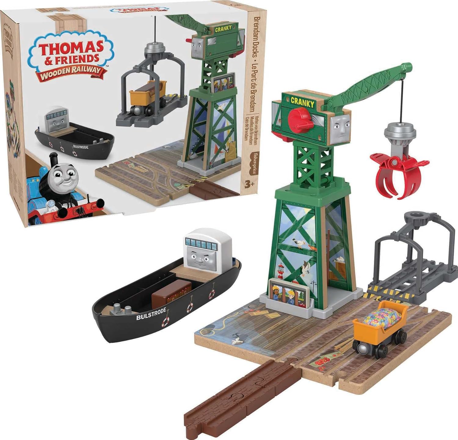 Thomas & Friends Wooden Railway, Brendam Docks wood playset for kids 3 years and up