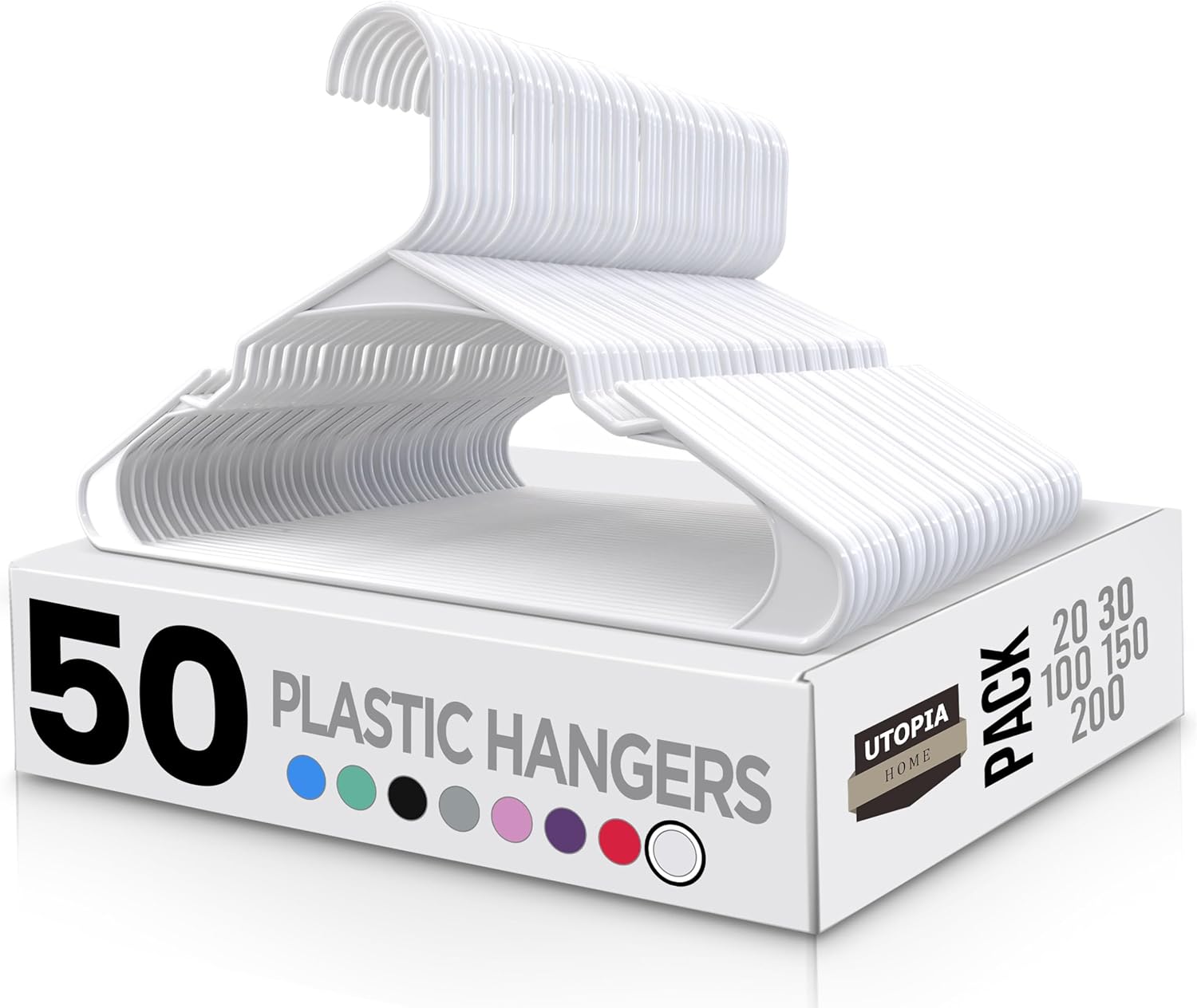 Utopia Home – Plastic Hangers 50 Pack – Perfect Space Saving Clothes Hanger – Durable and Strong Closet Organizers and Storage Makes It Ideal Dorm Room Essentials for Girls or Guys (White)
