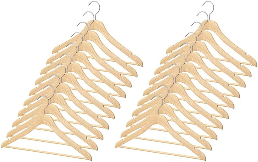 Whitmor Wooden Hangers, Premium Suit Hangers – Set of 20 – Durable & Slim Hanger – 360-Degree Rotatable Hook – Shoulder Grooves – Natural